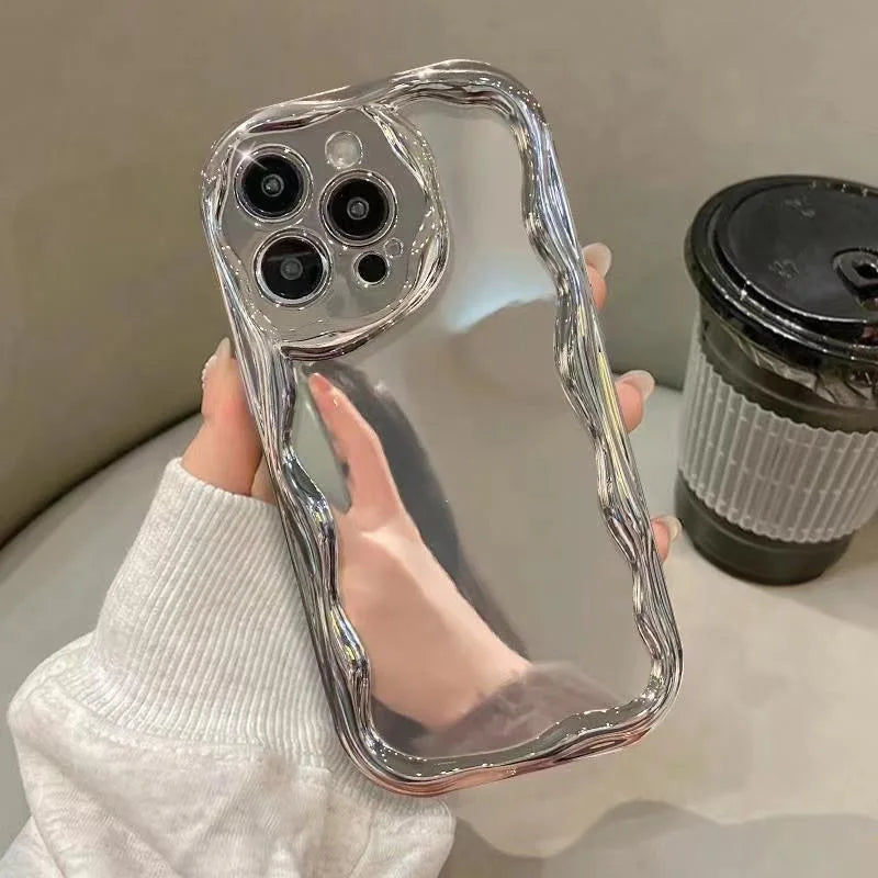 TSP97 Cute Phone Cases For iPhone 16, 15 Pro Max, 13, 11, 12, or 14 Plus - Electroplated Metallic Color - Wavy Border
