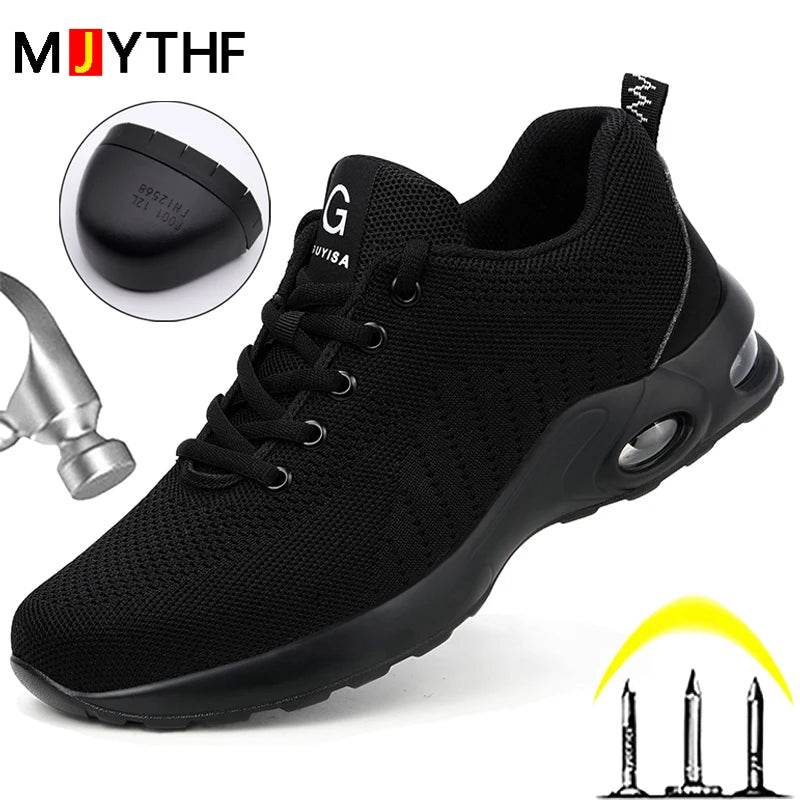 Black Safety Shoes Men Air Cushion Work Shoes Male Puncture-Proof Shoes Steel Toe Indestructible Footwear Light Work Sneakers - Touchy Style