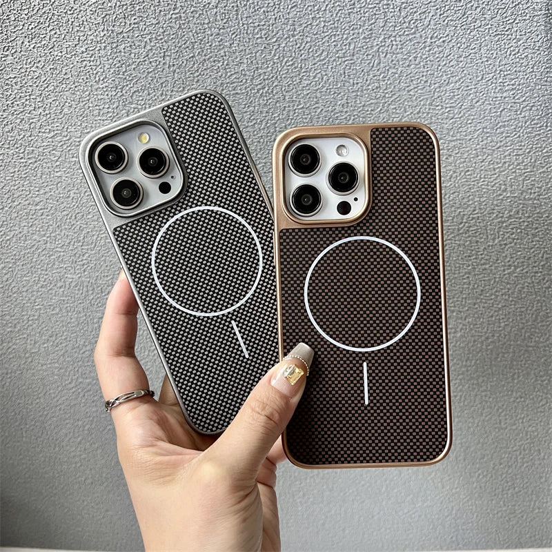 Carbon Fiber Textured Magnetic Phone Case for Magsafe IPhone 16 15 14 13 12 11 Pro Max Plus 16Pro 15Pro IPones Mac Safe Cover