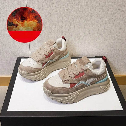 6cm Genuine Leather Platform Mesh Breathable Sneakers Chunky Hidden Heel Mixed Color Women Autumn Spring Vulcanize Shoes - Touchy Style