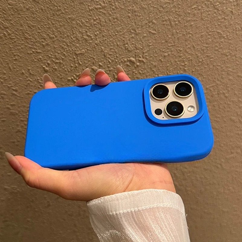Business Pure Color Liquid Silicone Case for iPhone 11 12 13 14 15 16 Pro Max Plus 16e Sensitive Camera Control Button Cover