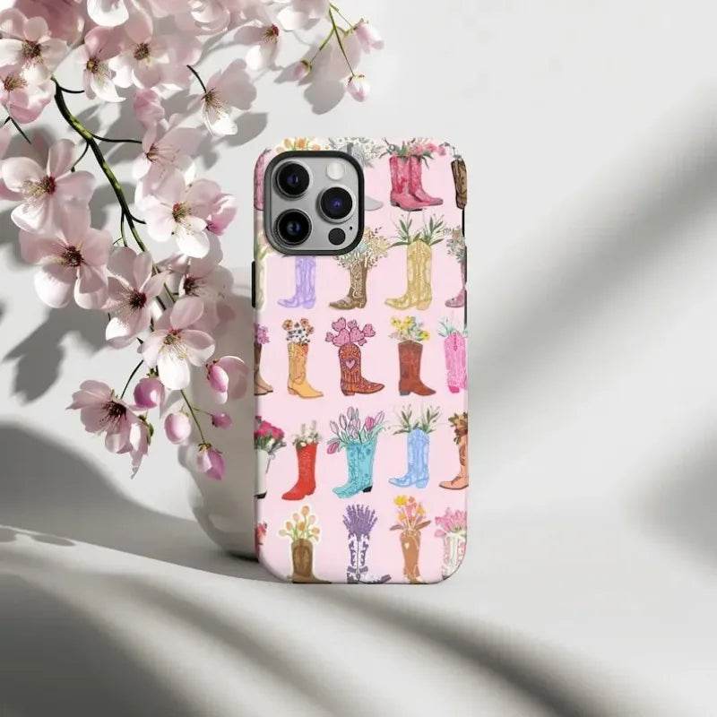 Cute Phone Cases For iPhone 15PRO MAX, 14, 13, 12, 11 PRO, 11 Plus, 15pro - Western Cowgirl Boots Pattern - Acrylic TPU Cover - Touchy Style