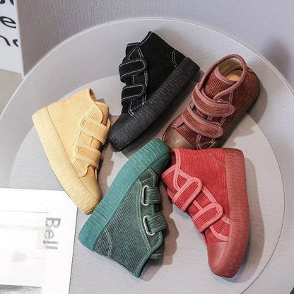 2024 Fashion Hook&amp;Loop Soft Corduroy Kids Sneakers School Casual All-match Children Girl Shoes High Top Autumn Boys Boots E08051 - Touchy Style