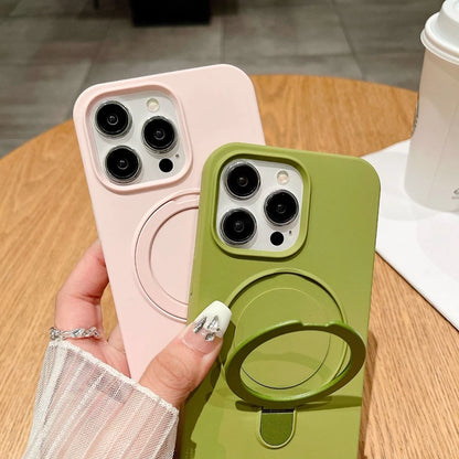 Liduid Silicone Magnetic Stand Phone Case For iPhone 15 14 16 Plus 11 12 13 16 Pro Max Magsafe Charge Protector Soft Cover