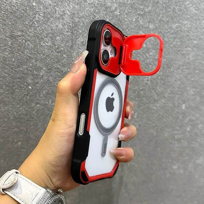 Lens Protection Bracket Magnetic Armor Case for iPhone 16 12 13 14 15 Pro Max Plus 11 Magsafe Charge With Wristband Phone Cover - Touchy Style