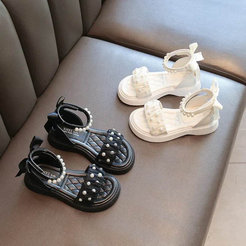 Summer Sandals for Girls 2024 New Versatile Dancing Shoes PU Leather Soft Non-slip Casual Beading Wedge Shoe for Princess H01071 - Touchy Style