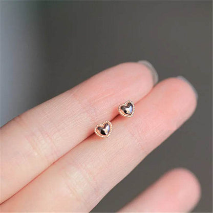 925 Sterling Silver 14k Gold Plated Stud Earrings Cute Cake Side Heart Earrings Simple Student Korean Jewelry Wholesale - Touchy Style