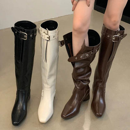 Winter Street Style Wedges Heels Knee-High Women Boots Fashion Belt Buckle Long Booties Designer Shoes Zapatos De Mujer - Touchy Style