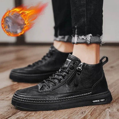 Leather Boots Men Spring High Casual Shoes for Men Trend Zipper Walk Flats Winter Shoes Vulcanized Ankle Boots New Zapatillas - Touchy Style