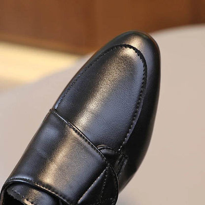 Kids Pointed Toe Wedding Party Leather Shoes Hook &amp; Loop Casual Boys Classic Versatile Low Heel Teens Loafers 2022 Spring New - Touchy Style
