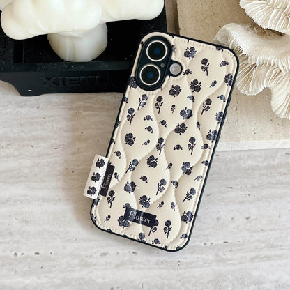 Cute Phone Cases for iPhone 16, 15, 14, 13 Pro Max - Winter Vibe Cotton Stuffed Black Roses Pattern - Chic Back Cover - PC1320 - Touchy Style