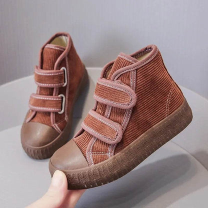 2024 Fashion Hook&amp;Loop Soft Corduroy Kids Sneakers School Casual All-match Children Girl Shoes High Top Autumn Boys Boots E08051 - Touchy Style