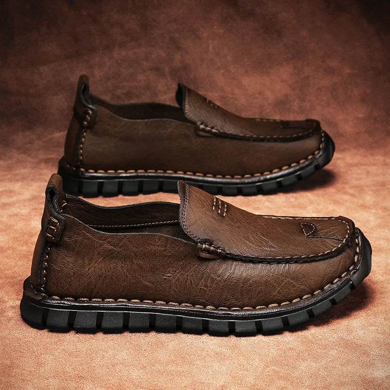 Genuine Leather Men Loafers Slip on Business Casual Leather Shoes Classic Soft Moccasins Breathable Men Flats Soft Driving Shoes - Touchy Style
