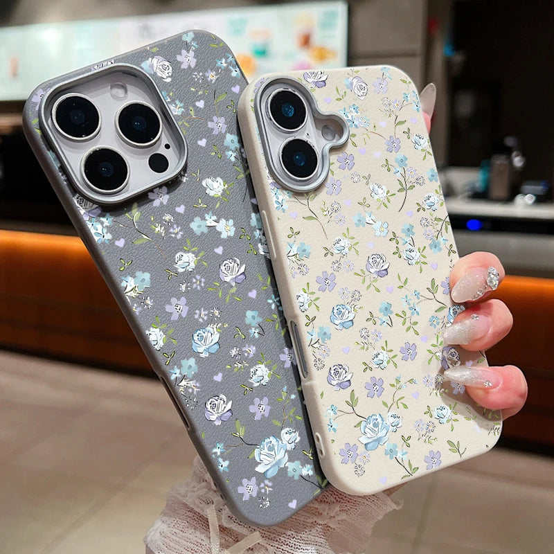Blue Rose Flower Print Phone Case For iPhone 15 Case iPhone 16 14 13 12 Pro Max 14 Plus 11 Shockproof Leather Texture TPU Cover