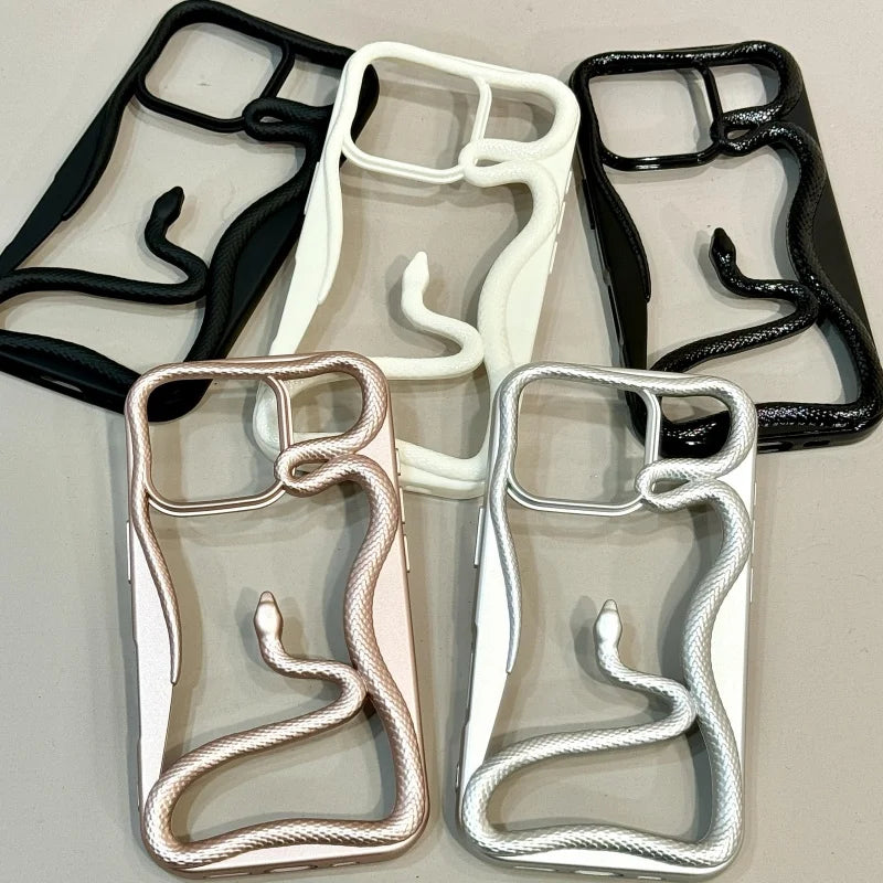 Luxury Plating 3D Snake Hollow Plain Phone Case For iPhone 16 15 14 13 12 11 Pro Max INS Fashion Creativity Shockproof Cover