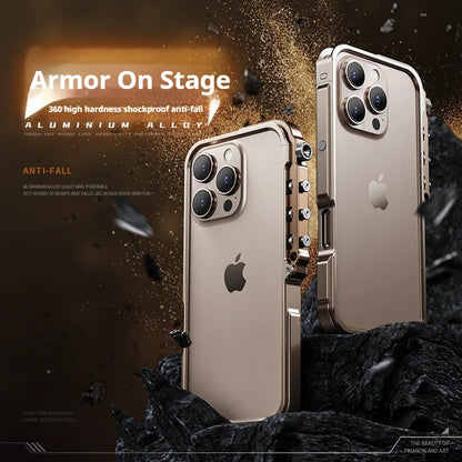 Cyberpunk Punk Mechanical Phone Frame Case For iPhone 16 15 14 13 Pro Max Plus Aluminum Alloy Metal Shockproof Bumper Cover