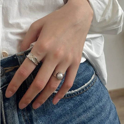 PANJBJ 925 Sterling Silver Zircon Ring For Women Irregular Liquid Lava Design Punk Versatile Adjustable Jewelry Gift Dropship - Touchy Style