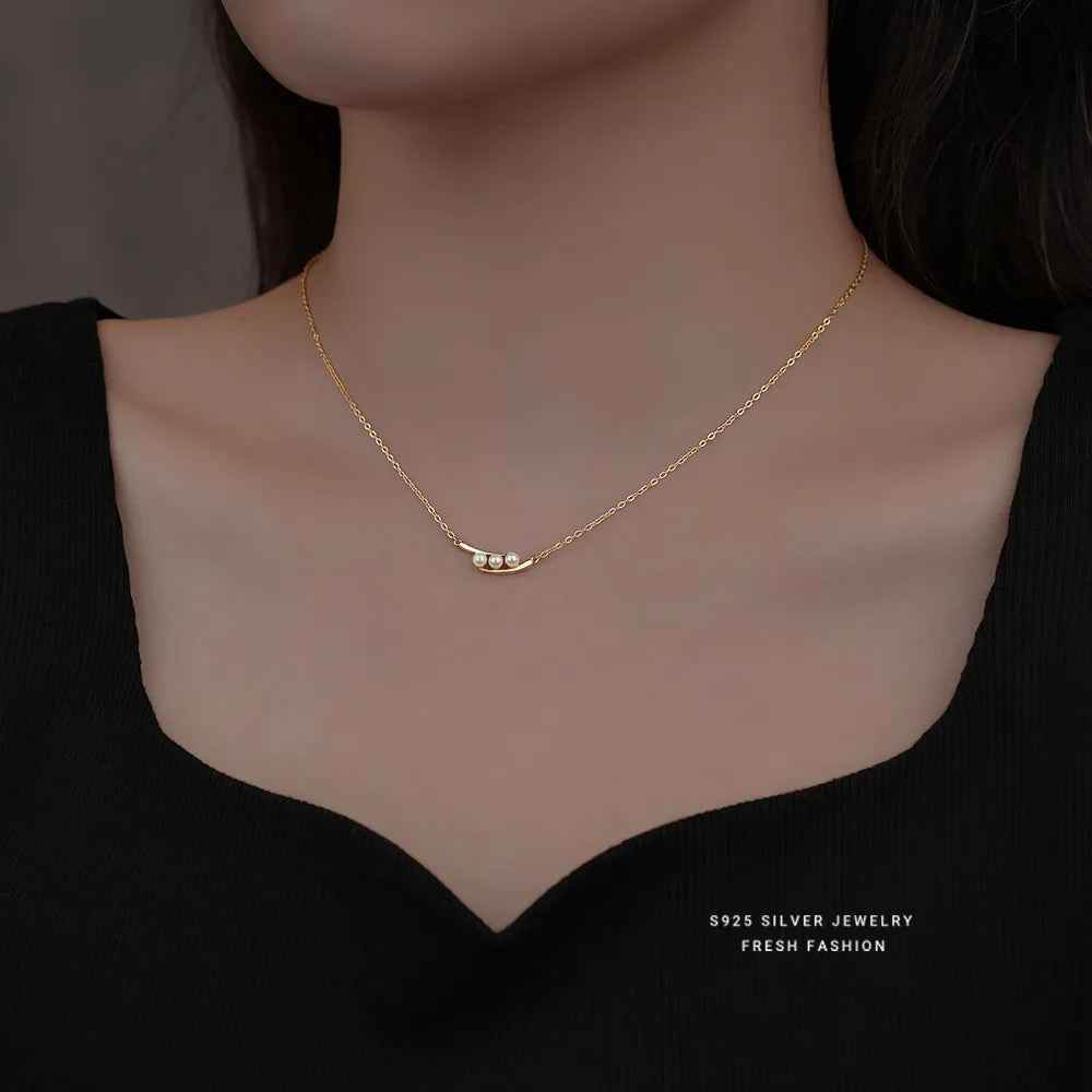 925 Sterling Silver Necklace Charm Jewelry - Geometric Pearl Pendant - xl864 - Touchy Style