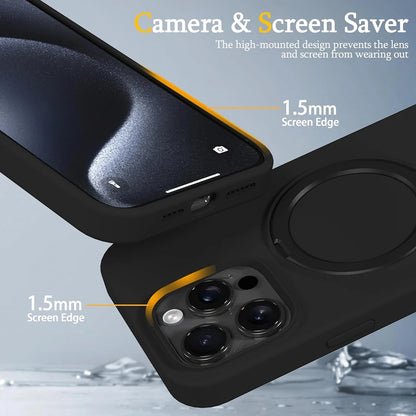 Liduid Silicone Magnetic Stand Phone Case For iPhone 15 14 16 Plus 11 12 13 16 Pro Max Magsafe Charge Protector Soft Cover