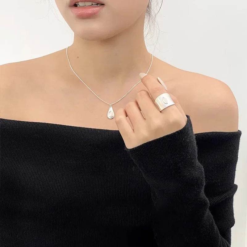 PANJBJ 925 Sterling Silver Black Agate Necklace for Women Water Drop Minimalism Design Trend Office Jewelry Gift Dropshipping - Touchy Style
