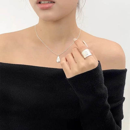 PANJBJ 925 Sterling Silver Black Agate Necklace for Women Water Drop Minimalism Design Trend Office Jewelry Gift Dropshipping - Touchy Style