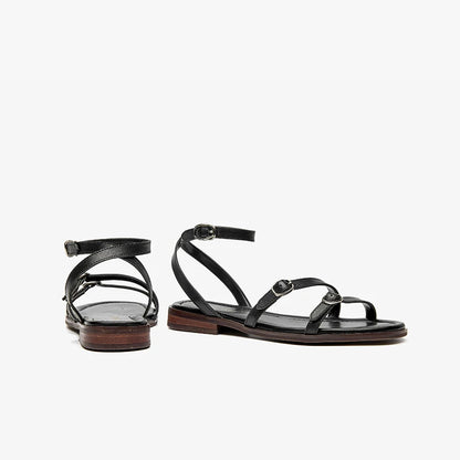 BEAUTODAY Fashion Sandals Women Cow Leather Buckle Strap Open Toe Solid Color Casual Ladies Flat Shoes Handmade 32403