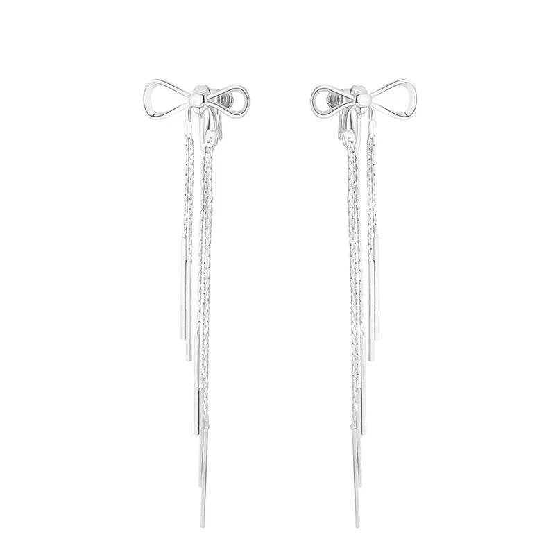 PANJBJ 925 Sterling Silver Bowknot Clip Earring for Women Hollow Out Tassels Ins Versatile Geometry Jewelry Gift Dropshipping - Touchy Style