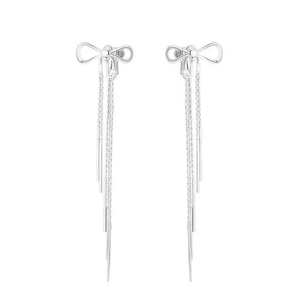 PANJBJ 925 Sterling Silver Bowknot Clip Earring for Women Hollow Out Tassels Ins Versatile Geometry Jewelry Gift Dropshipping - Touchy Style