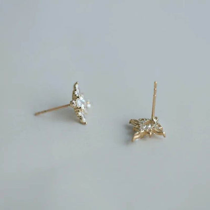 925 Sterling Silver Plated 14K Gold Delicate Vintage Zircon Stud Earrings For Women Party Jewelry Gifts - Touchy Style