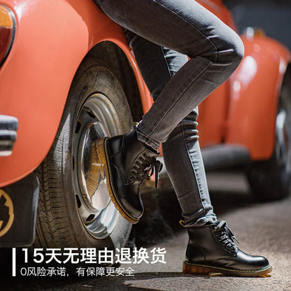 Maden Winter Couple Leather Boots Black High Top Snow Shoes Work Security Motorcycle Ankle Boots Unisex Hiking Safety Shoes