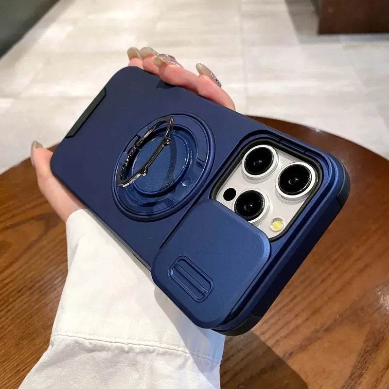 Slide Camera Protection for Magnetic Bracket Armor Case for iPhone 16 11 12 13 14 15 Pro Max 16 Plus Magsafe Durable Hard Cover - Touchy Style