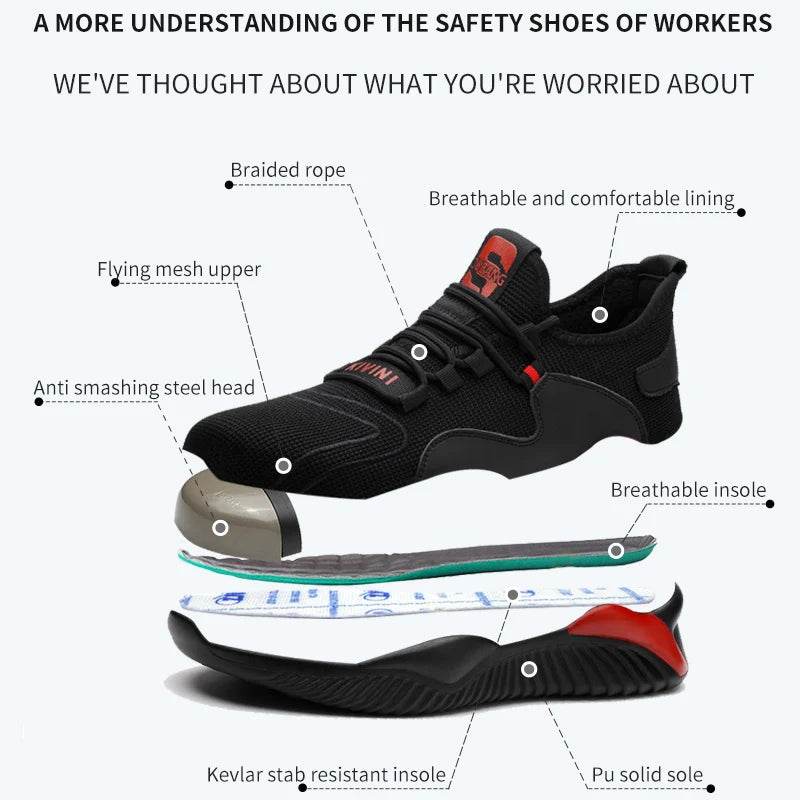 Security Casual Sneakers Men Shoes Work Boots Steel Toe Shoes Anti-smash Anti-puncture Indestructible Shoes Protective Boots - Touchy Style