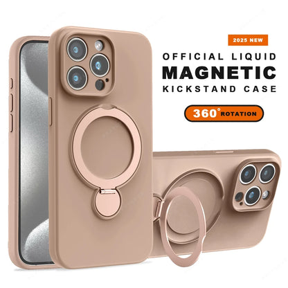 For Magsafe Stand Phone Case For iPhone 16 Plus 13 14 15 16 Pro Max Liquid Silicone Magnetic Charge Holder Protector Soft Cover