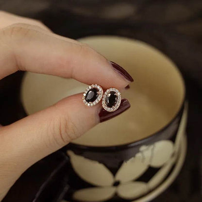 925 Sterling Silver Inlay Zircon Black Agate Earrings for Women High Quality Exquisite Jewelry Accessories - Touchy Style