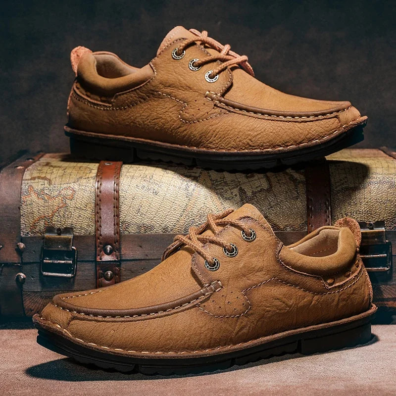 New High Quality Men Hiking Shoes Genuine Leather Casual Shoes Hand-stitching Male Treking Shoes Versatile Sneakers Oxford Shoes