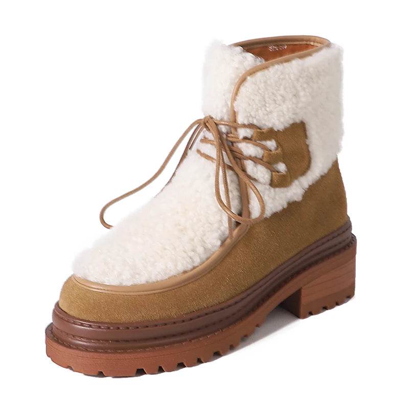 JOZHAMTA Size 34-40 Women Mid-Calf Boots Fashion Warm Plush British Booties High Snow Boots Female Thick Wool Soles Heels Boots - Touchy Style