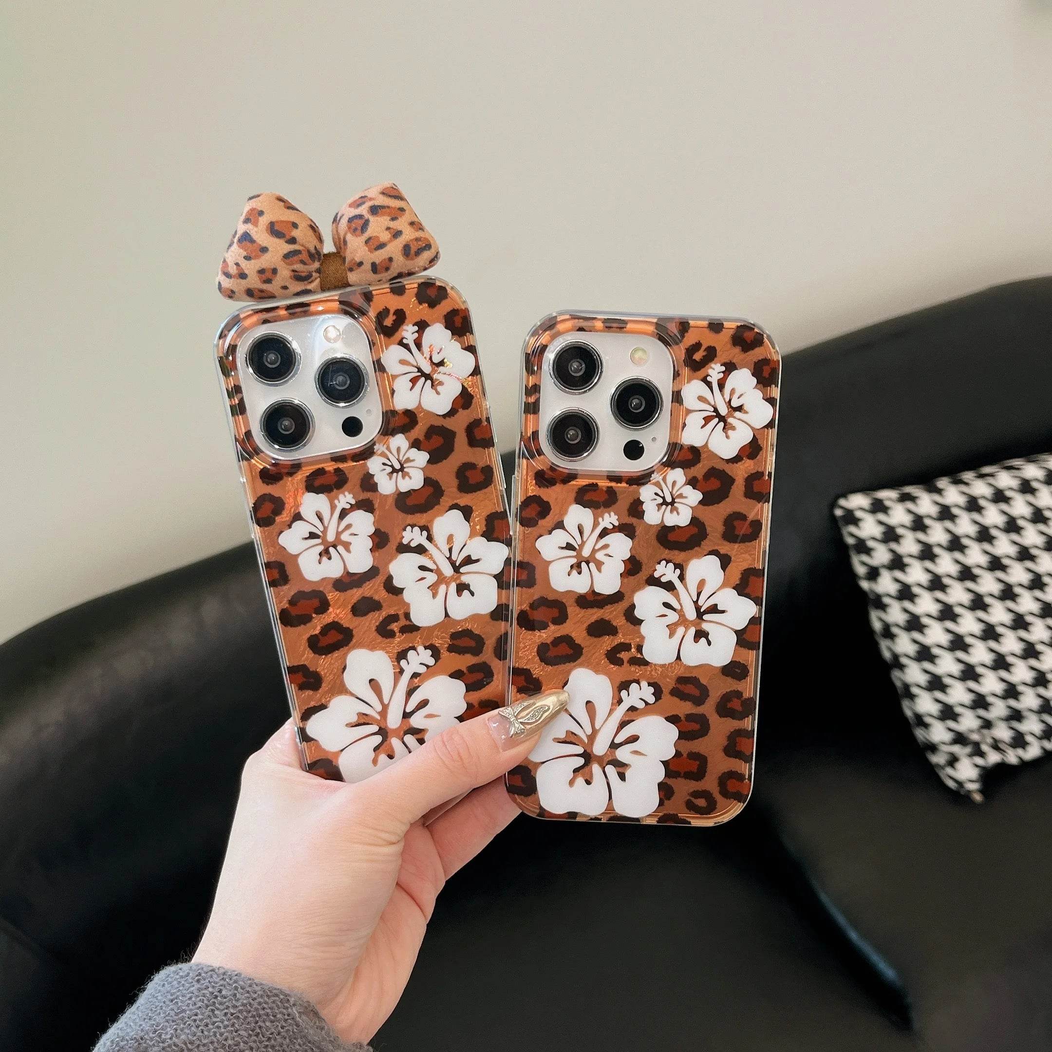 Cute Phone Cases For iPhone 16, 15, 14, 13 Pro Max - Flower Prints &amp; Bowknot Decoration Cover - PC9530 - Touchy Style