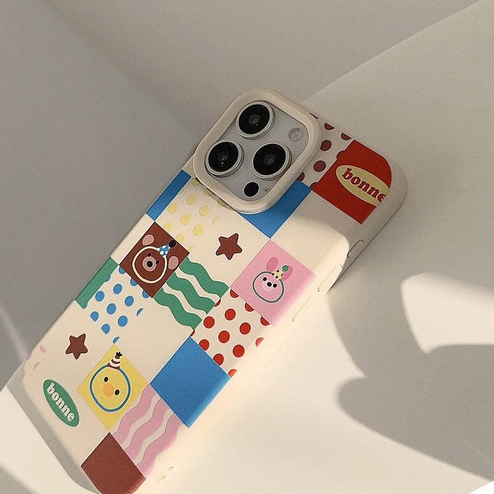 Cute Phone Cases For iPhone 16, 15, 14, 13, 12, 11 Pro Max, 16 Plus - Chocolate Bear, Pink Bunny Stripes, Dots Art - IC1440 - Touchy Style