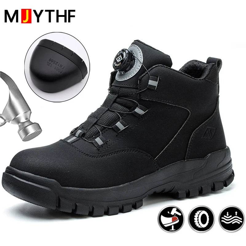 Rotating Buttons Work Boots Men Steel Toe Shoes Safety Boots Puncture-Proof Protective Shoes Waterproof Indestructible Shoes New - Touchy Style
