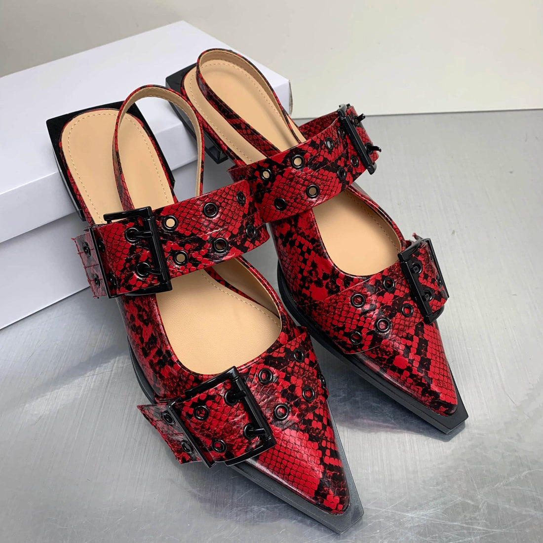 Female Shoes Elegant Low Heels Sandals Women Slides Beach Shallow Black Mules Summer Pointed Toe Ladies Sandals - Touchy Style