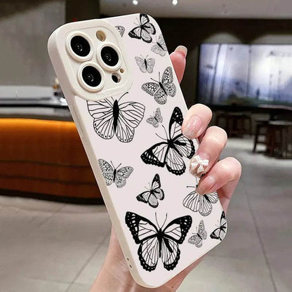 Cute Phone Cases For iPhone 16, 15 Pro Max, 14 Plus, 13, 12 Mini, 11 - Black Butterfly Graphic Printing Back Cover - Touchy Style