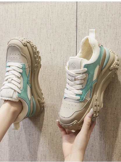 6cm Genuine Leather Platform Mesh Breathable Sneakers Chunky Hidden Heel Mixed Color Women Autumn Spring Vulcanize Shoes - Touchy Style