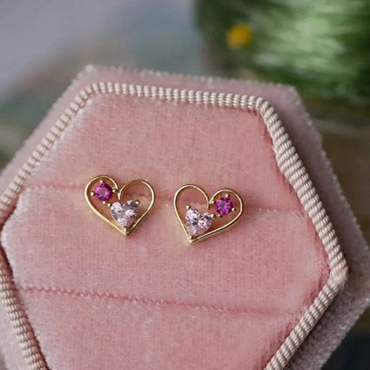 Genuine 925 Sterling Silver Sweet Trendy Romantic Elegant Heart CZ Stud Earrings for Women Wedding Jewelry - Touchy Style