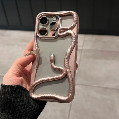 Luxury Plating 3D Snake Hollow Plain Phone Case For iPhone 16 15 14 13 12 11 Pro Max INS Fashion Creativity Shockproof Cover