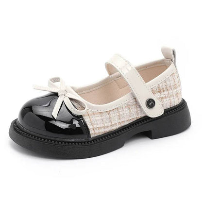 Girls Patchwork Black Leather Shoes Autumn Butterfly-knot Lolita Children Mary Janes Elegant Round Toe Comfort Kids Shoes H07164 - Touchy Style
