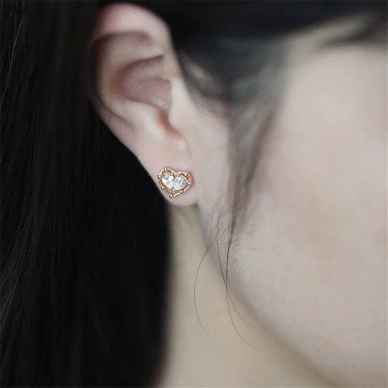 925 Sterling Silver Plated 18K Gold Zircon Heart Earrings for Women Korean Cute Sweet Party Jewelry - Touchy Style