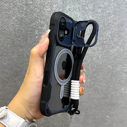 Lens Protection Bracket Magnetic Armor Case for iPhone 16 12 13 14 15 Pro Max Plus 11 Magsafe Charge With Wristband Phone Cover - Touchy Style