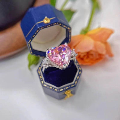 PANJBJ 925 Sterling Silver Love Herat Rings For Women Pink Zircon Grace Design Romantic Engagment Jewelry Gift Dropshipping - Touchy Style