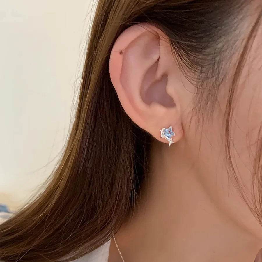 PANJBJ 925 Sterling Silver Stars Studs Hoop Earring for Women Crystal Trend Design Sweet Romantic Jewelry Gift Dropshipping - Touchy Style