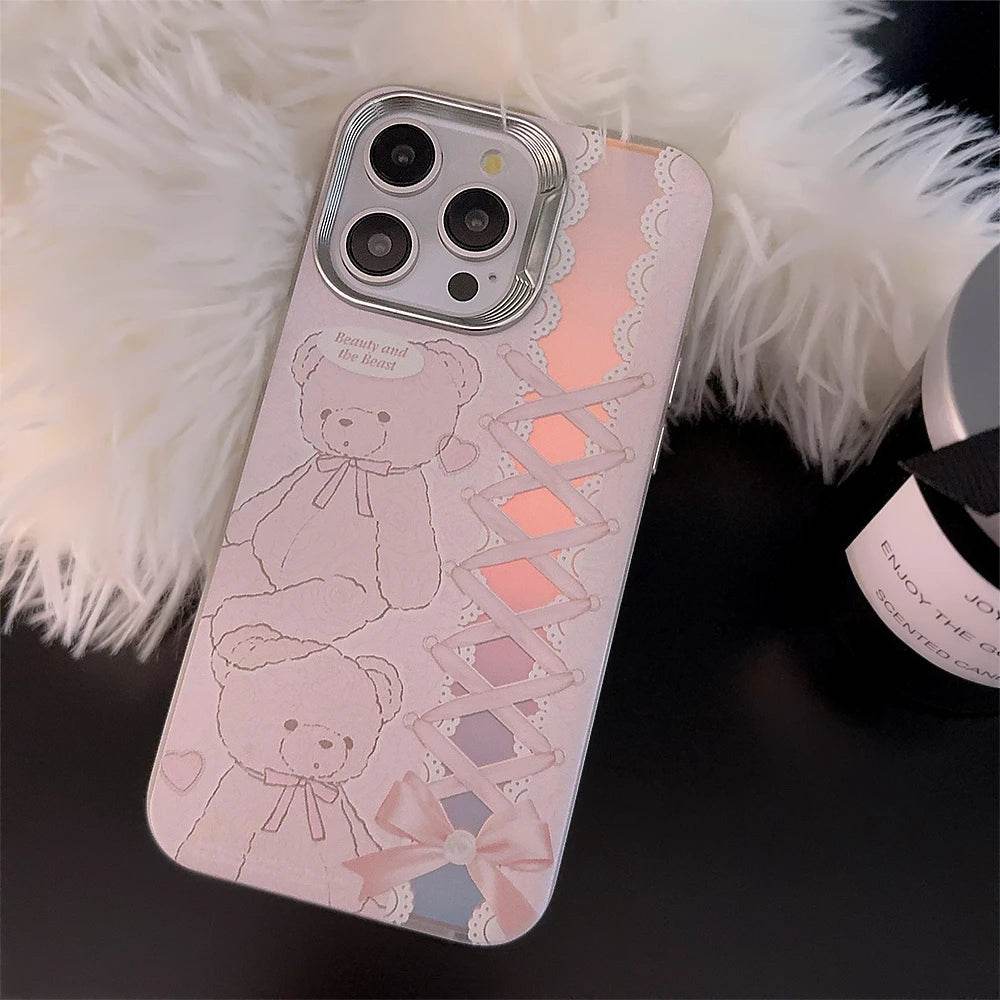 Cute Phone Cases For iPhone 15, 14, 13, 12 Pro Max, 14, 15 Plus, 11 - Cartoon Bear Bowknot Ribbon Pendant - PC5220 - Touchy Style